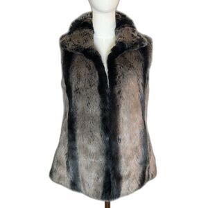 Kristen Blake Faux Fur Vest Women’s Small Brown Gray Hook Front Fully Lined